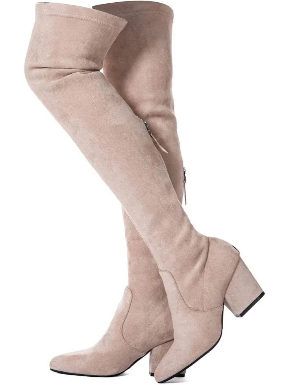 Women's Khaki Suede Pointed Toe Flat Comfort Over the Knee Thigh High Boots